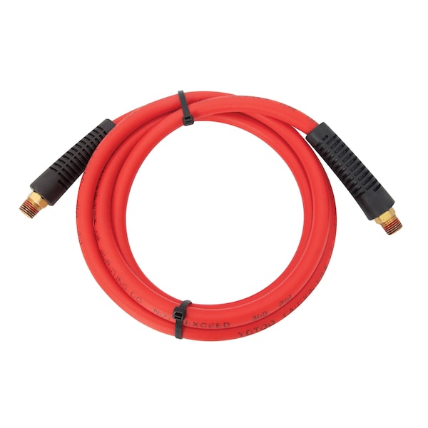 Steelman Weather-Resistant 1/4'' NPT-F to 1/4'' NPT-M 3/8'' ID 6ft Rbr Whip Air Hose, Red W/ Brass Fittings 61264 - main